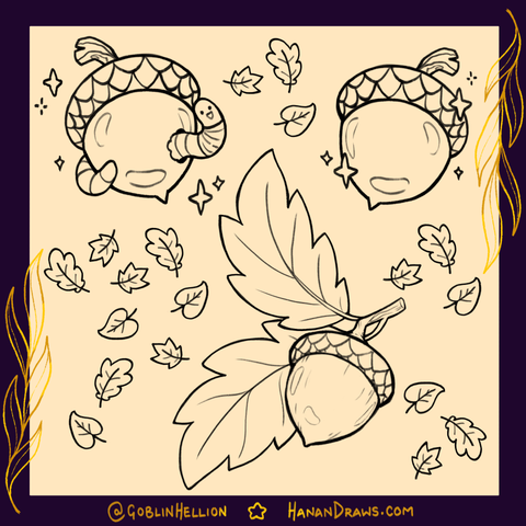 A collection of acorn flash tattoo designs. One has a happy little worm coming out of it.