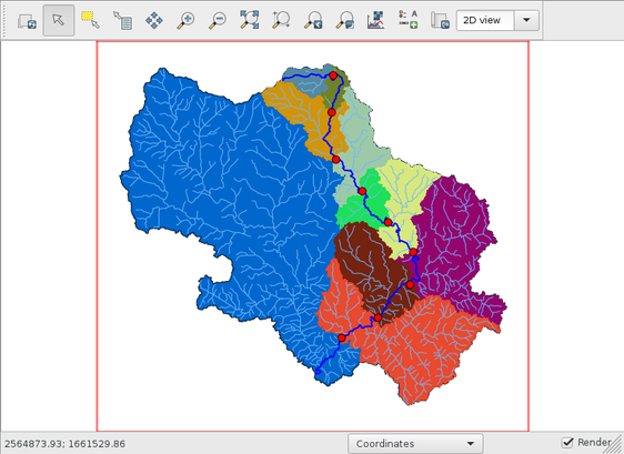 screen shot - map / model details - catchments/watersheds overlain with stream vectors