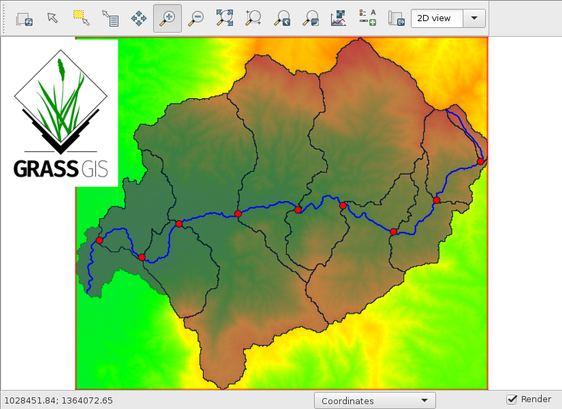 screen shot - splash screen - GRASS GIS + r.topmodel model example