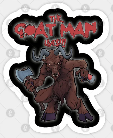 Screen shot of the sticker with my Goat Man Lives design on my TeePublic storefront.