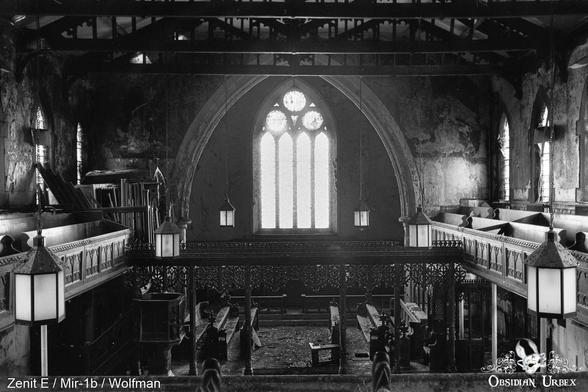bw photo of abandoned church