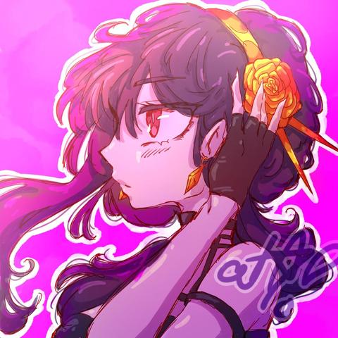 the old drawing of yor from spy x family. it's a side profile of her looking up.