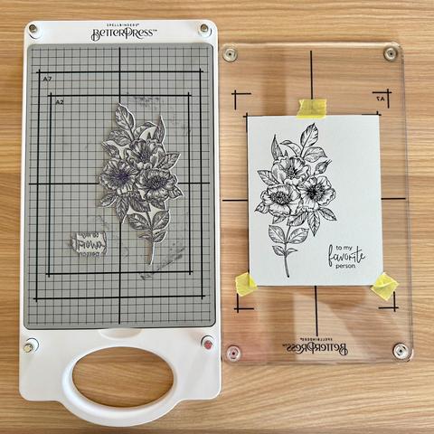 Spellbinders BetterPress system with plates and the resulting letterpress stationery.