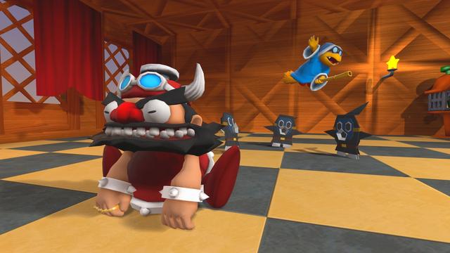 Booster is sobbing because his Snifsters become paper-like abominations thanks to Kamek's magic.