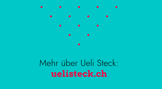 Azure background with black "Mehr über Ueli Steck:" and pink-ihs "uelisteck.ch"