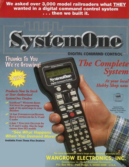 Ad for Wangrow's SystemOne DCC system.