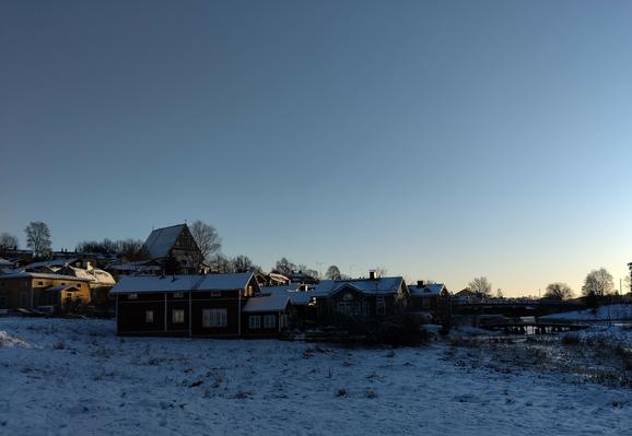 A tad snowy Old Porvoo under a pale winter sun.