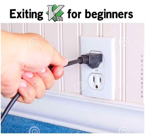 Exiting VIM for beginners

📸 Stock photo of somebody unplugging a power cord from a US outlet.
