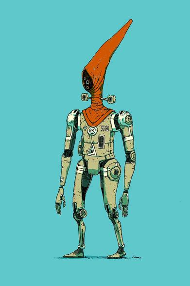 Illustration of an android wearing a hood