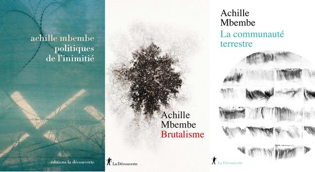 Les trois couvertures de la « trilogie de la terre », suivant l’ordre chronologique de parution des livres, de gauche à droite :  « Politique de l’inimitié », « Brutalisme » et « La communauté terrestre ». Ils ont changé de style aux Éditions de La Découverte : une photo de hérissons tétrapode en béton et de barbelés anti-char, symbolique de « l’inimitié » du premier titre, prise par Peter Marlow / Magnum Press et colorisée en bleu-turquoise. Les deux autres portes des peintures sur fond blanc de Yann Bagot, artiste qui fait la composition de ses toiles à l’encre de Chine de manière aléatoire : pour « Brutalisme » c’est l’image d’une série nommée « Genèses » qui fait le « récit visuel de sa propre apparition », d’après le peintre, et l’autre est une perspective de télescope sur des tableaux trompés à l’eau pour que « les mouvements d'encre donnent à voir les empreintes de la mer montante sur le papier », inspiré par « le regard continu du sémaphoriste ». Les lettrages diffèrent aussi, avec le nom d’auteur, titre et maison d’édition en minuscules et en blanc sur la couverture du premier, nom d’auteur en noir et titre en rouge flamboyant sur « Brutalisme » et, comme clôture de la trilogie, nom d’auteur comme sur le deuxième et le titre de « La communauté terrestre » dans la même couleur que la teinture du premier. L’emplacement des textes permet aussi d’y reconnaître une sérialité – en haut sur la couverture du premier, au milieu au deuxième et en bas de page du troisième tome.