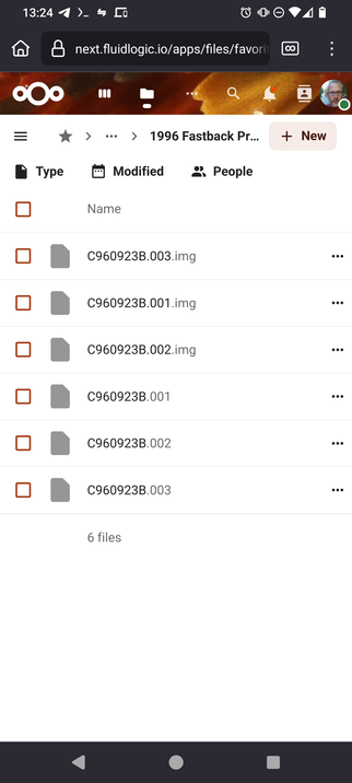 A mobile screenshot of my Nextcloud instance, showing the disk image files and the archive files themselves.