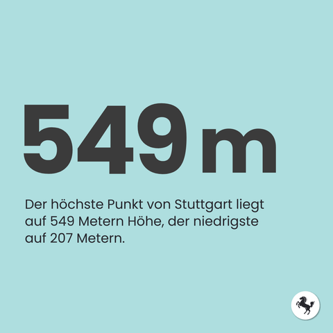 Text im Bild: Der höchste Punkt von Stuttgart liegt auf 549 Metern Höhe, der niedrigste auf 207 Metern.