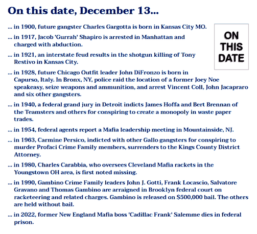 Collection of crime history items from December 13.