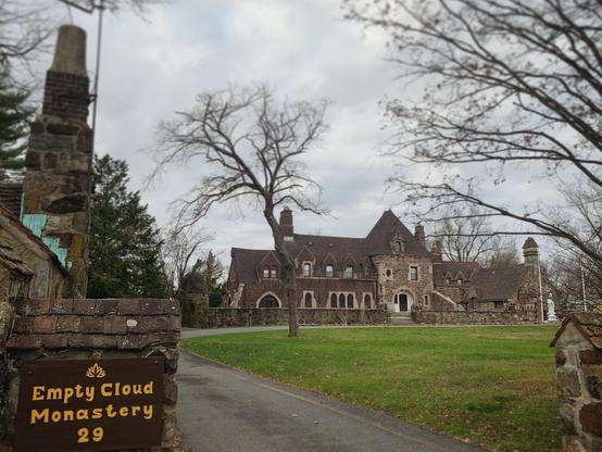 The outside of the monastery on a cloudy day, originally taken in 2023.