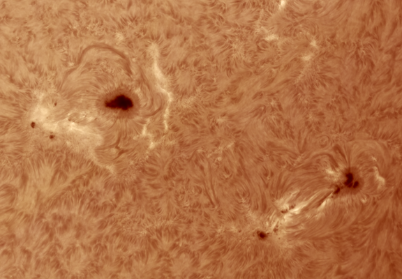 The solar Chromosphere. A view of the activer regions AR 3799 and AR 3800 in the wavelength of 656.23 nm.