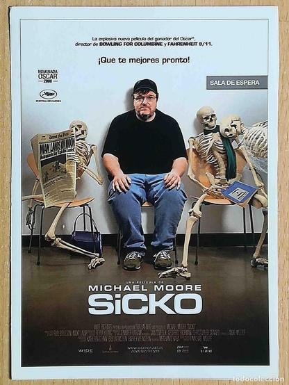 Portada del documental 'SiCKO' con el subtítulo 'Que te mejores pronto'