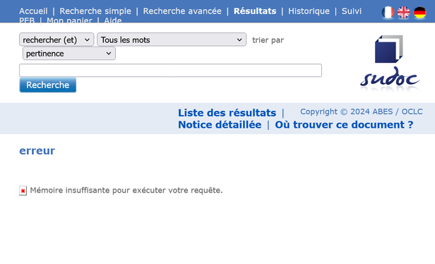 message d'erreur "Mémoire insuffisante pour exécuter votre requête."