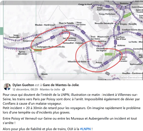 post d'origine avec plan des voies de train le long de la Seine
