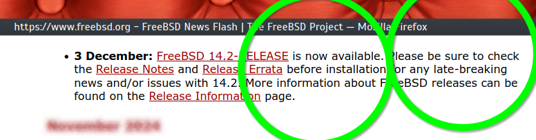 Screenshot: the FreeBSD Project's uppermost, most recent news item.