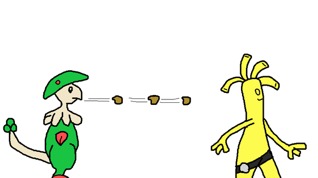 Breloom is shooting seeds to gholdengo