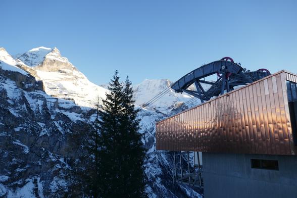 Mountain station in shiny copper colors.