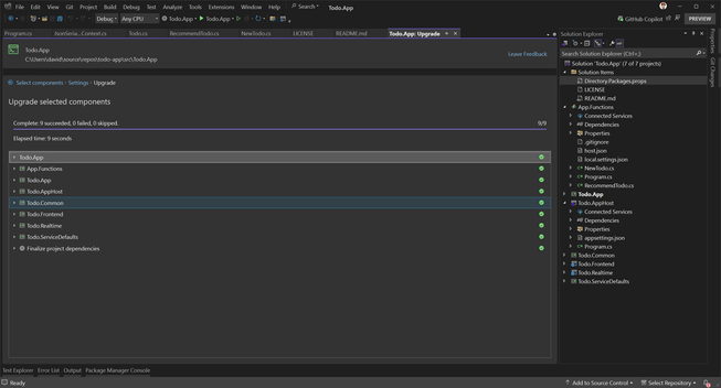 Visual Studio: Successful Upgrade using the .NET Upgrade Assistant to CPM.