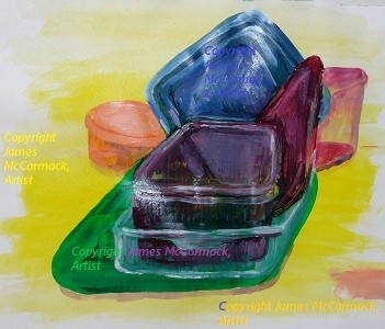 Tupperware.
Acrylic painting.

Tupperware in a variety of transparent and semitransparent colours