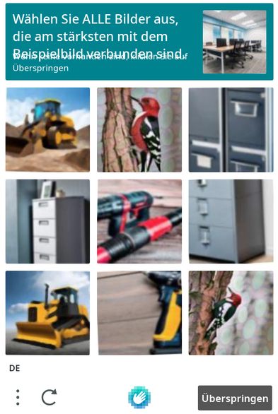 A captcha asking the user to identify those images most strongly related to the example provided.