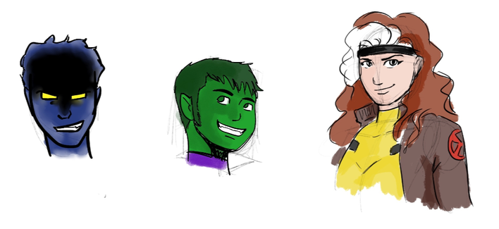 (sx a dx) Nightcrawler, Beast Boy e Rogue