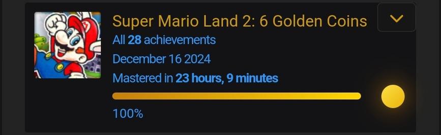 A screenshot from Ishambard's RetroAchievements page displaying that he got all achievements for Super Mario Land 2 on RetroAchievements on December 16th 2024