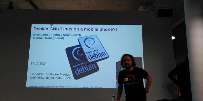 Erste Slide zum Thema Debian GNU/Linux on a mobile phone