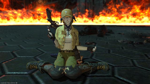 Yozora rests on the floor, celebrating another hard-earned victory against the enemy.