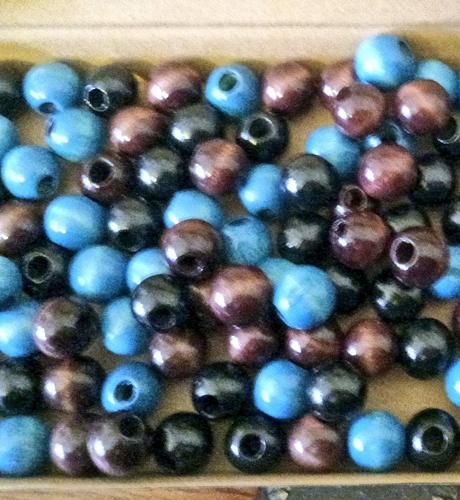 Brown, black and blue wooden beads