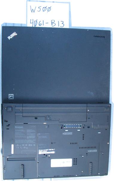 An open ThinkPad W500 mobile workstation, showing the top of the lid and base