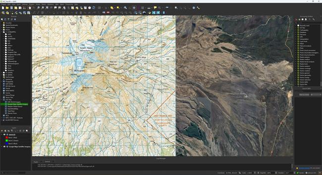 screen shot - New Zealand GeoTiff LINZ Topo50 map example added to QGIS