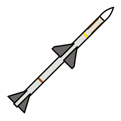 Doodle I made of an AIM-7M “Sparrow” air-to-air missile, which is a long white missile with four triangular fins visible, two near the midpoint and two near the rear nozzle.