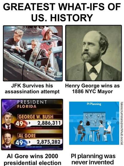 Greatest what-ifs of US history

JFK survives his assassination attempt
Henry George win as 1886 NYC mayor
Al Gore wins 2000 presidential election
PI planning was never invented