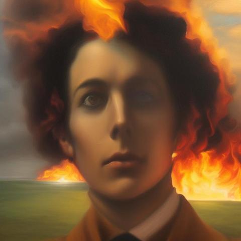 A random sentence from 'Great Expectations' by Charles Dickens translated 3 times.

Original text:
My thoughts strayed from that question as I looked disconsolately at the fire.

Translation Path:
English > Russian > Italian > English

The final text which was used to generate image:
My thoughts deviated from this question when I always looked at the fire.
