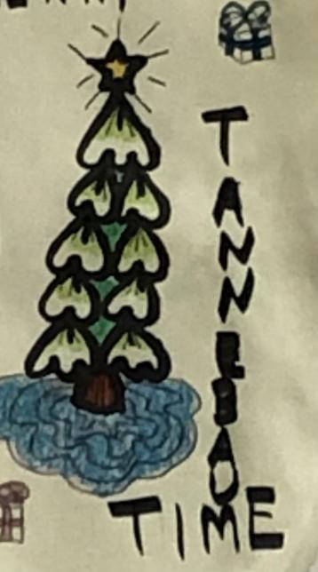Christmas tree drawing in post it note with German word for Christmas tree