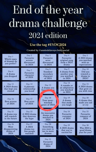 En of the year drama challenge 
2024 edition

Handmade circle on day 18