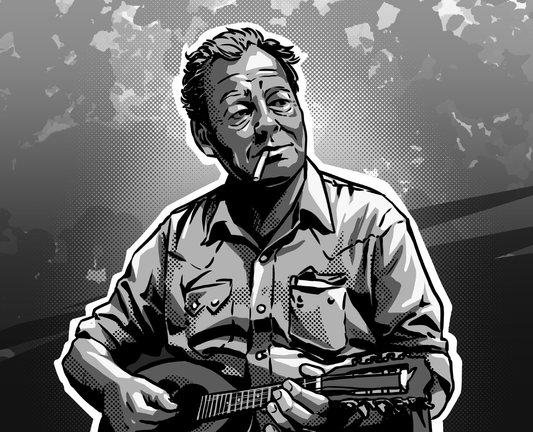 Drawing of Willy Brandt playing mandolin while smoking