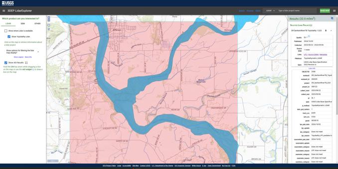 screen shot - 3DEP LiDAR Explorer - Santiam River, OR's topobathy dataset(s)