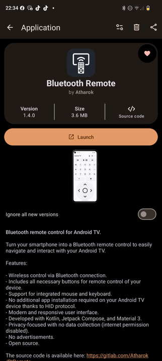 Listing for Bluetooth Remote by Atharok in Droid-ify