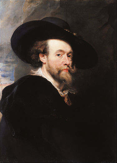 Painting (colour): A man in 17th century style clothes with a big black hat.