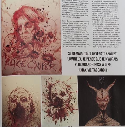 Pages du mook Rituel présentant le travail de Maxime Taccardi qui a entre autre fait des pochettes d'album. Maxime Taccardi est également musicien.