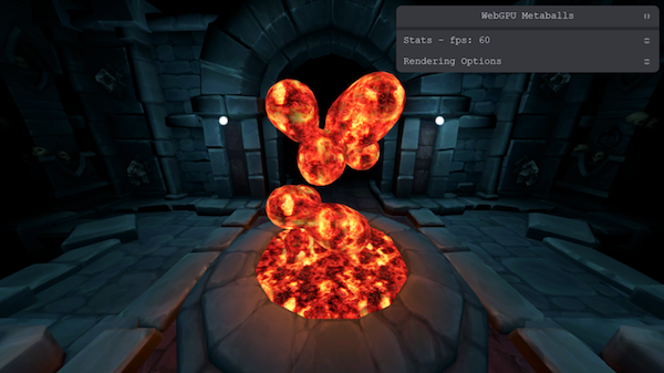 Demo of WebGPU: Metaballs (balls of lava floating in a dark room)