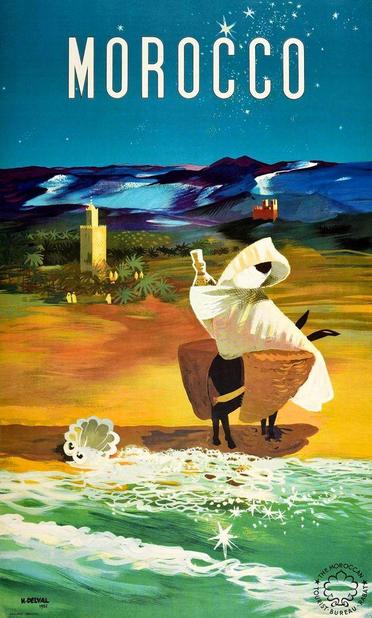Nighttime by the ocean and a bedouin is on a mule under the stars.