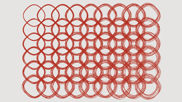 A series of interlocking rings that get fuzzier the further away from the top left they get.