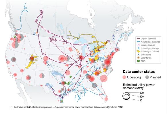 A map of Enbridge pipelines and how close they are to data centers. Source: Enbridge