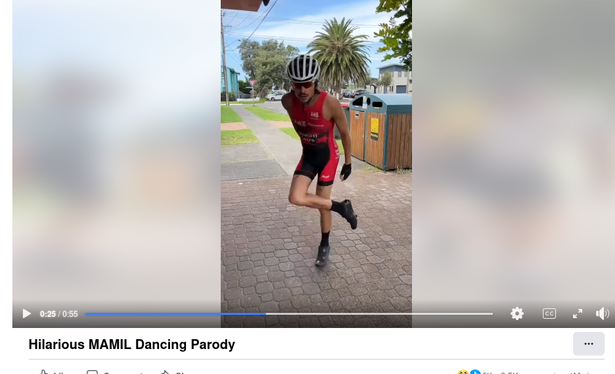 Facebook video "Hilarious MAMIL Dancing Parody" where bicyclists do tap dancing in bicycle shoes